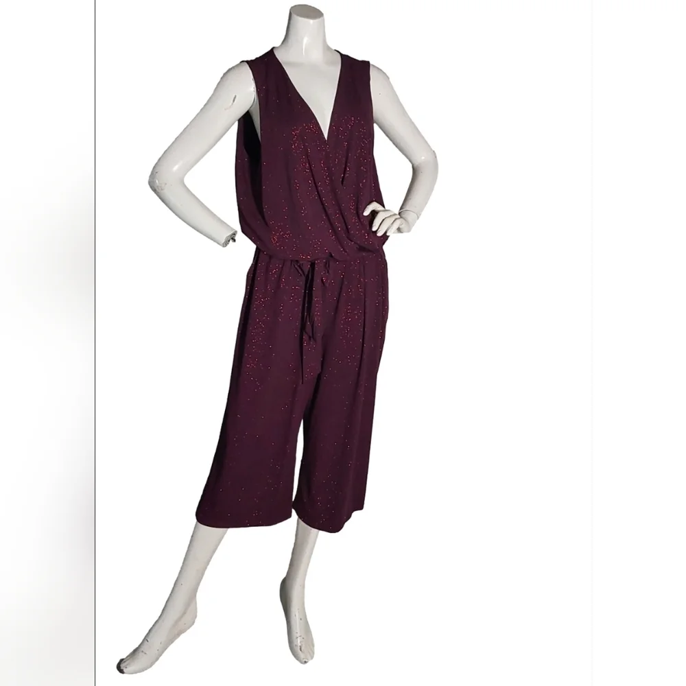 MICHAEL KORS ‎ WOMEN'S GLITZ BURGUNDY CROPPED/ BELTED  JUMPSUIT SIZE 1X